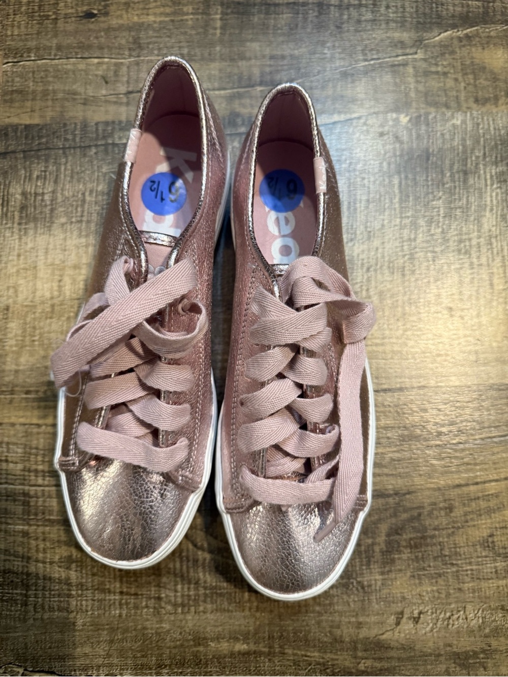 Keds Rose Gold Metallic Low-Top Sneakers with Ribbon Laces